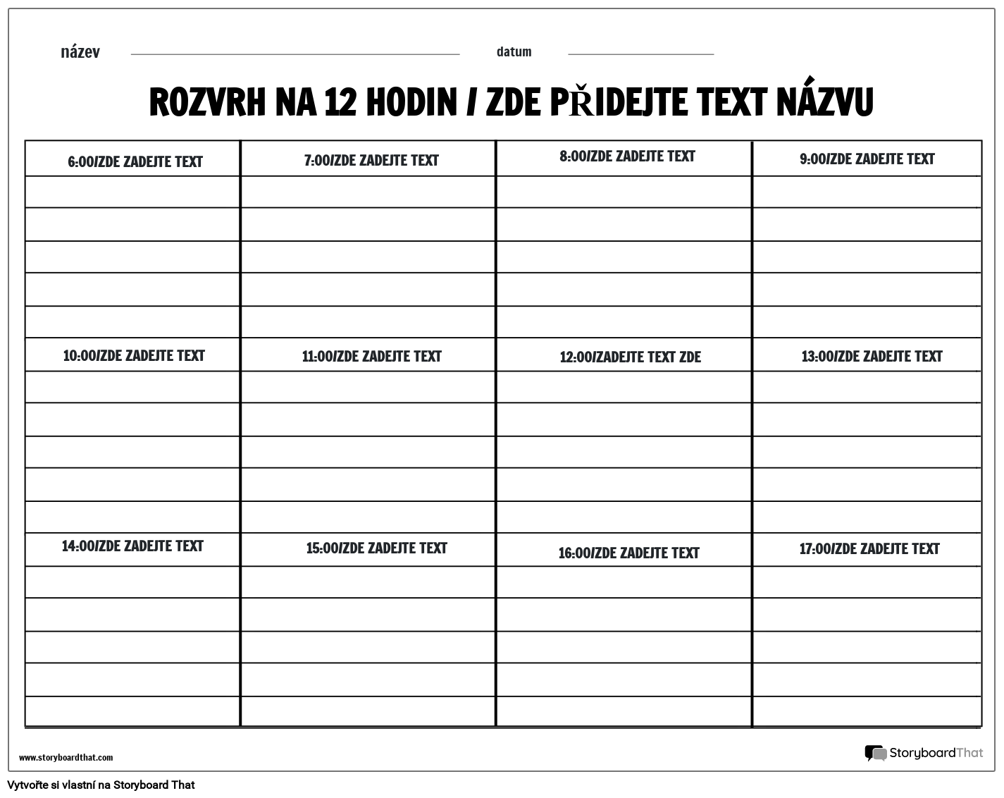 Pracovní list na šířku tabulky