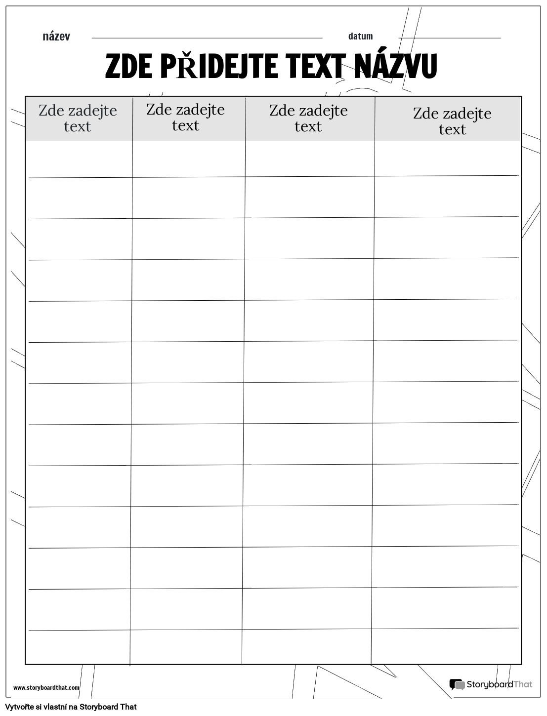 Pracovní list tabulky