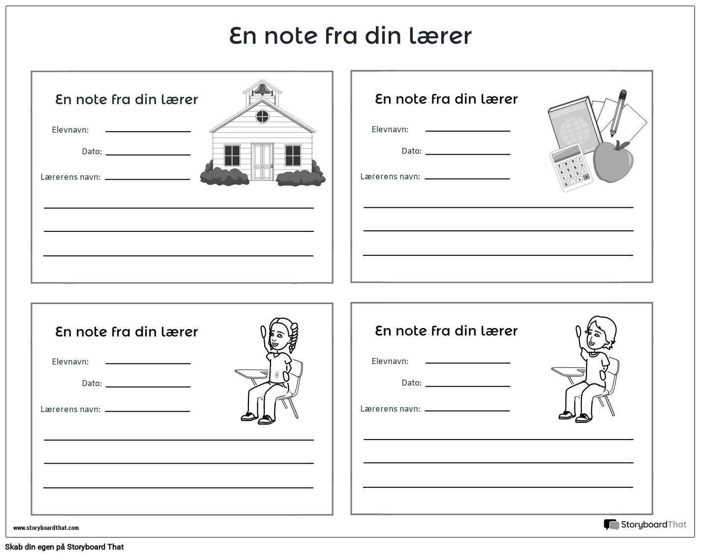 Ny skabelon til oprettelse af sidelærernoter 3 (sort/hvid)