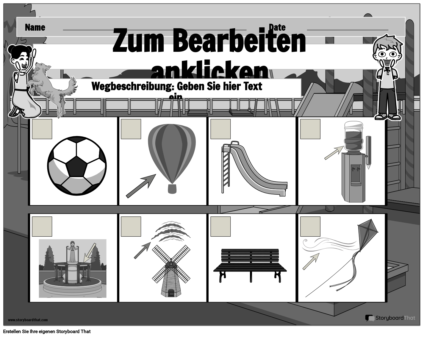 Arbeitsblattentwurf zum Thema „Zustände der Materie“ im Freien, Schwarzweiß