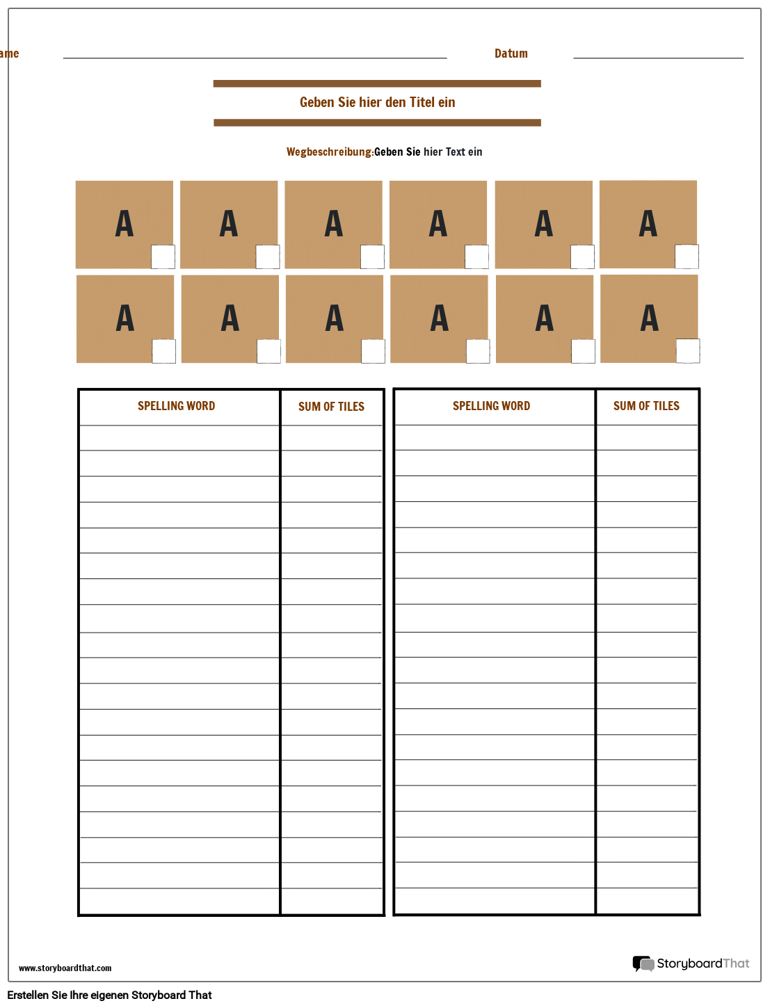Scrabble-Rechtschreib-Wortspielblatt