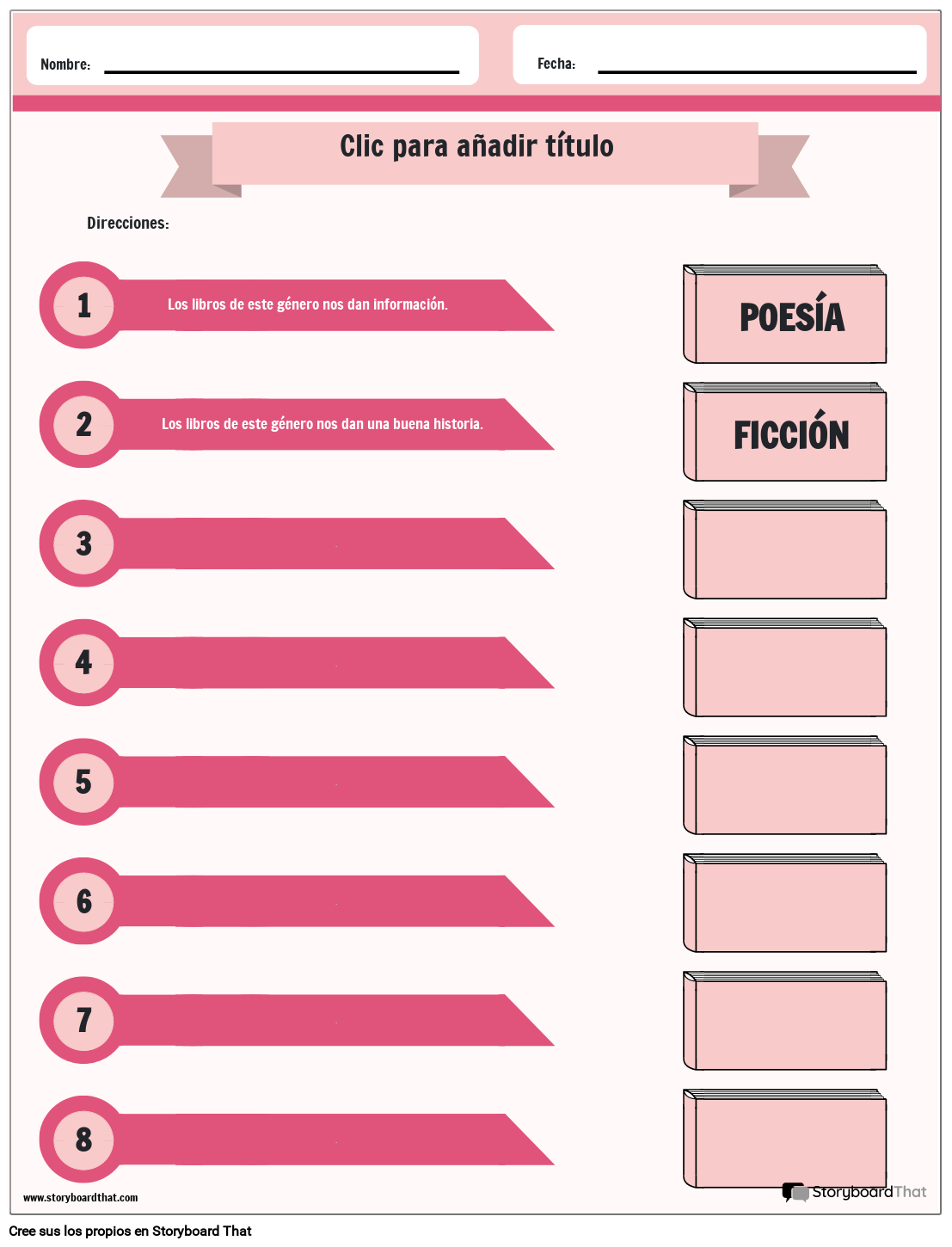 Haga una Combinación: Lectura de Hojas de Trabajo de Géneros