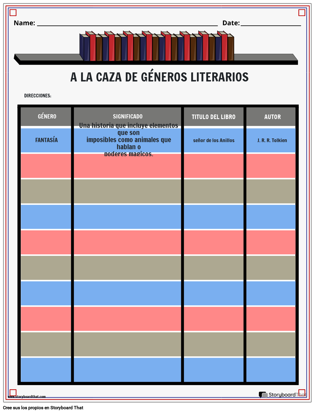 Hoja de Trabajo de Búsqueda de Géneros Literarios