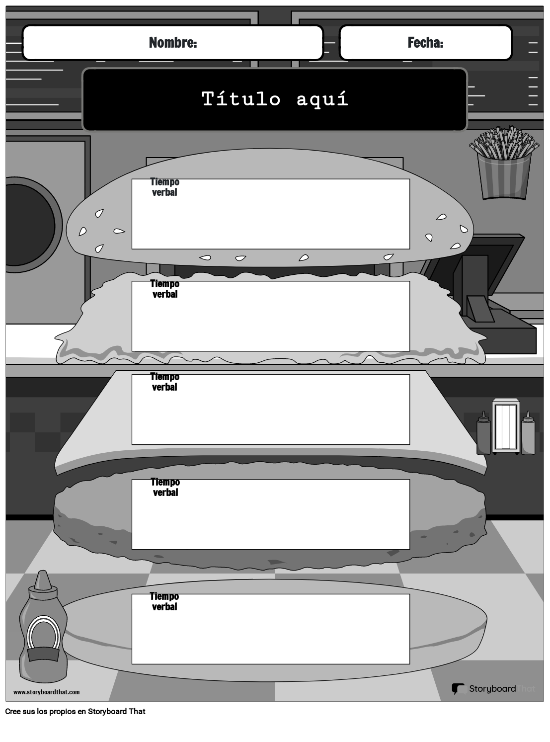 Hoja de Trabajo de Ejemplos de Tipos de Verbos en Blanco y Negro