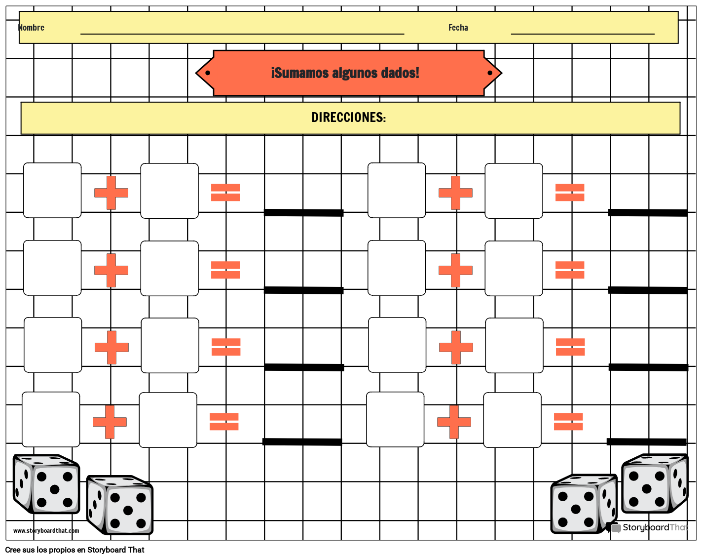 Hoja de Trabajo del Juego de Dados Matemáticos