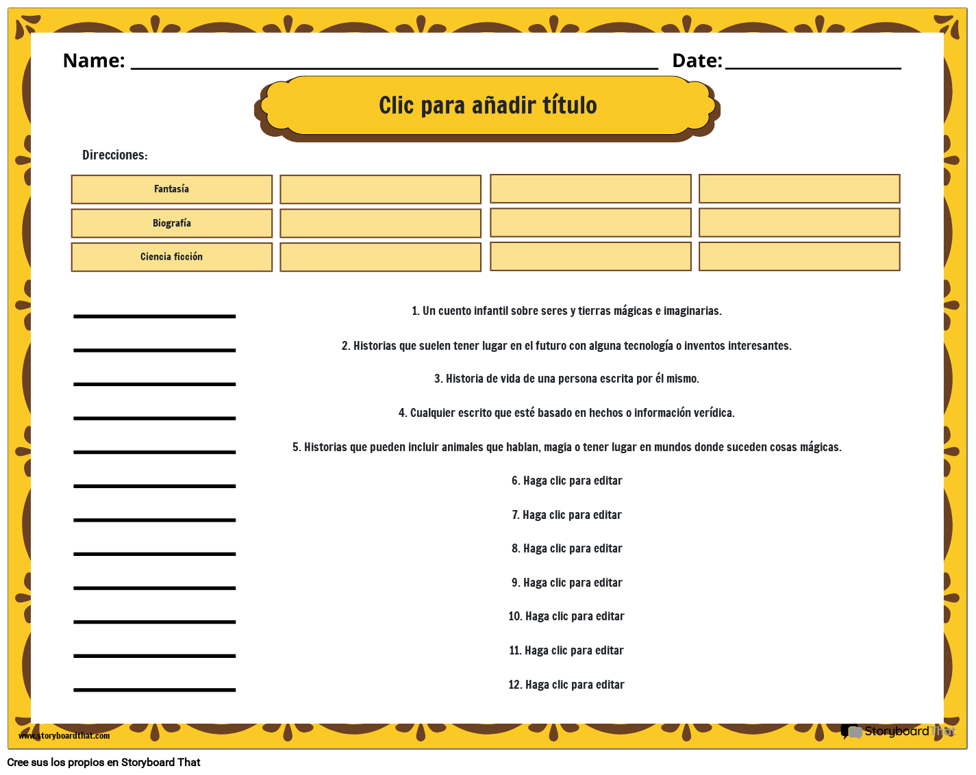 Hoja de Trabajo Para Identificar Géneros Literarios