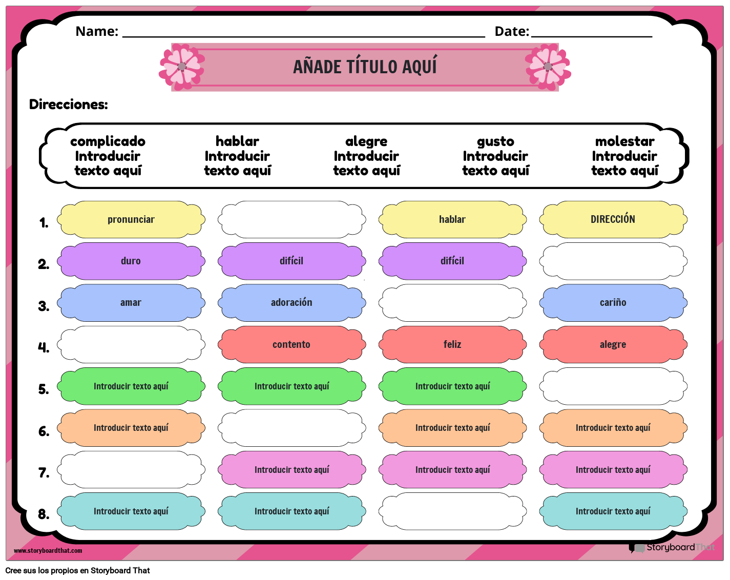 Palabra que Falta - Hoja de Trabajo de Matices de Significado