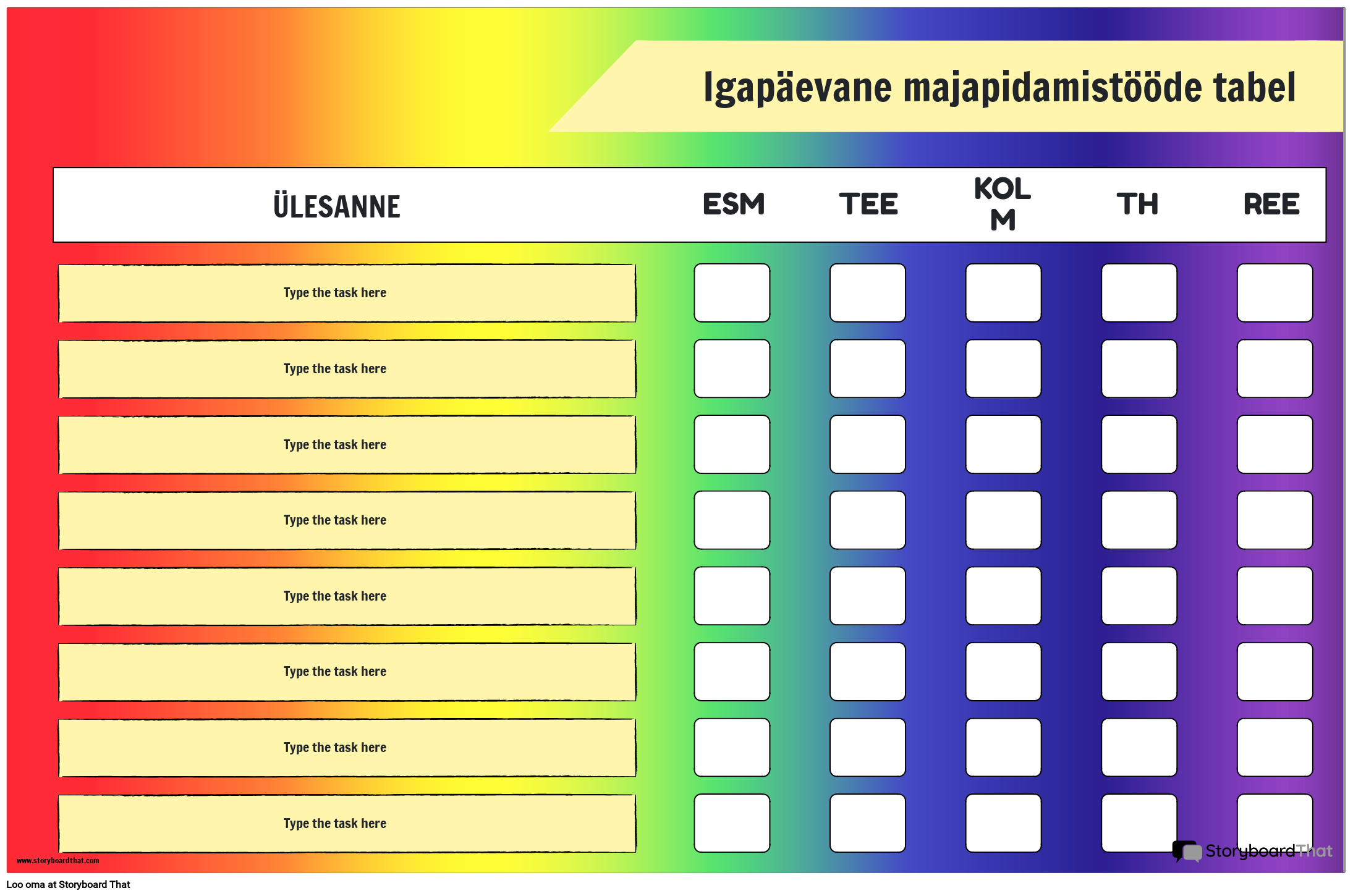 Igapäevane Majapidamistööde Tabel