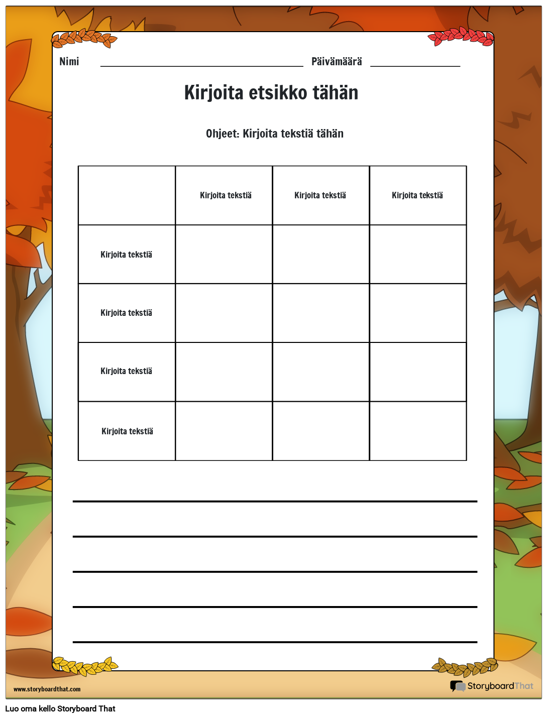 syksyn teemainen logiikkatehtävätaulukko