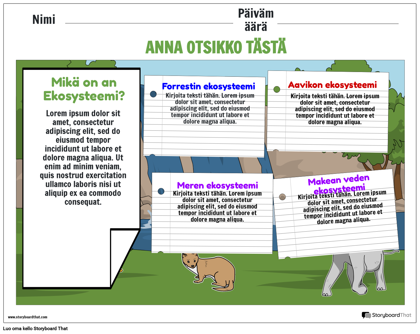 Tulostettava Ecosystem Fact -laskentataulukko