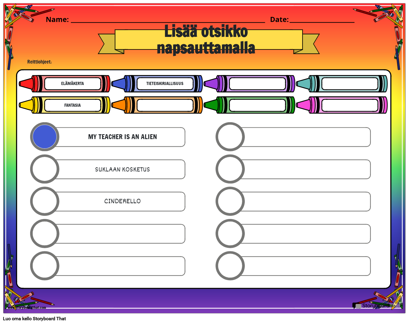 Väri Tyylilajin Mukaan: Kirjallisuuden Lajityypit -laskentataulukko