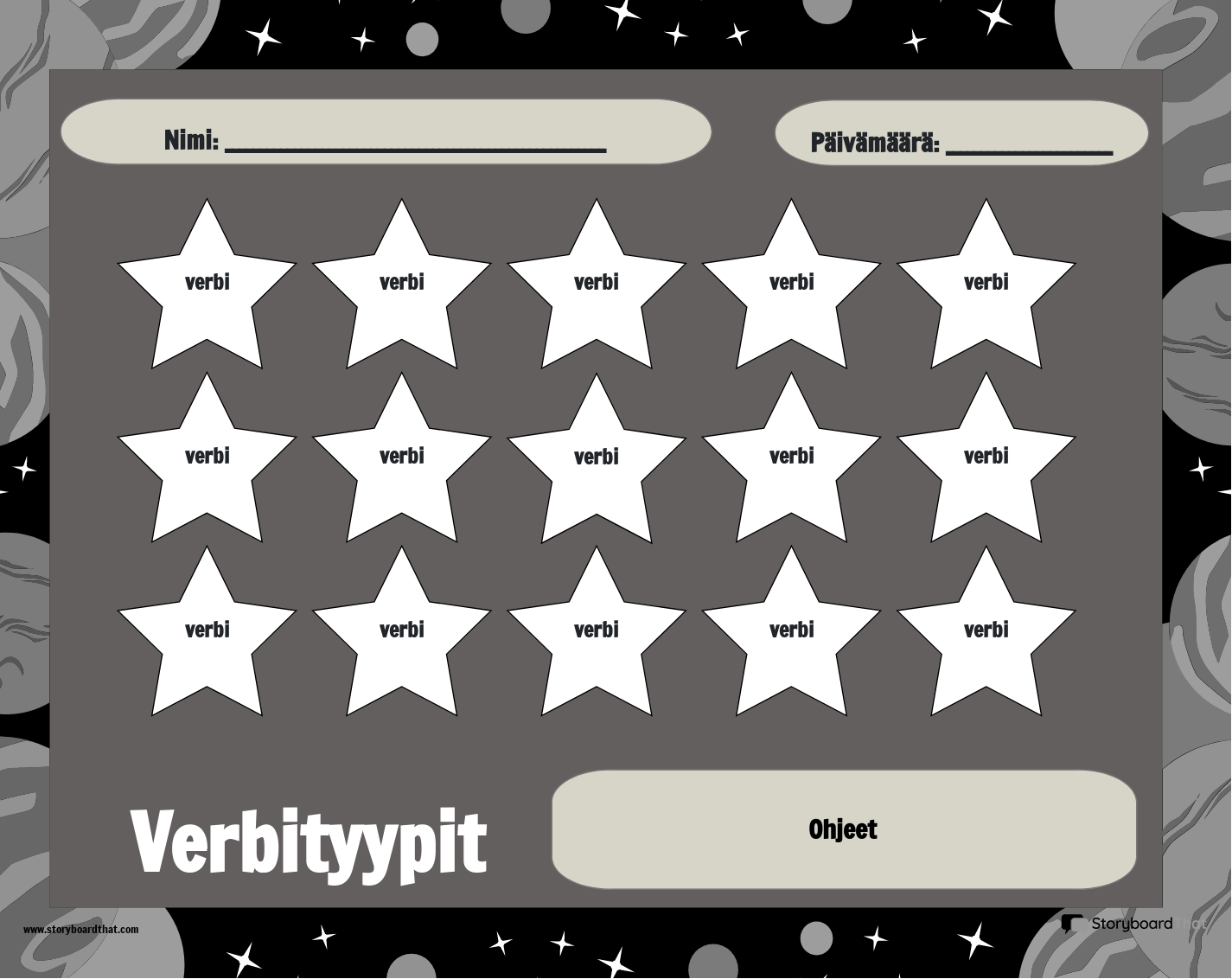 Väritä Stars Verb Tense Tulostettava Mustavalkoinen