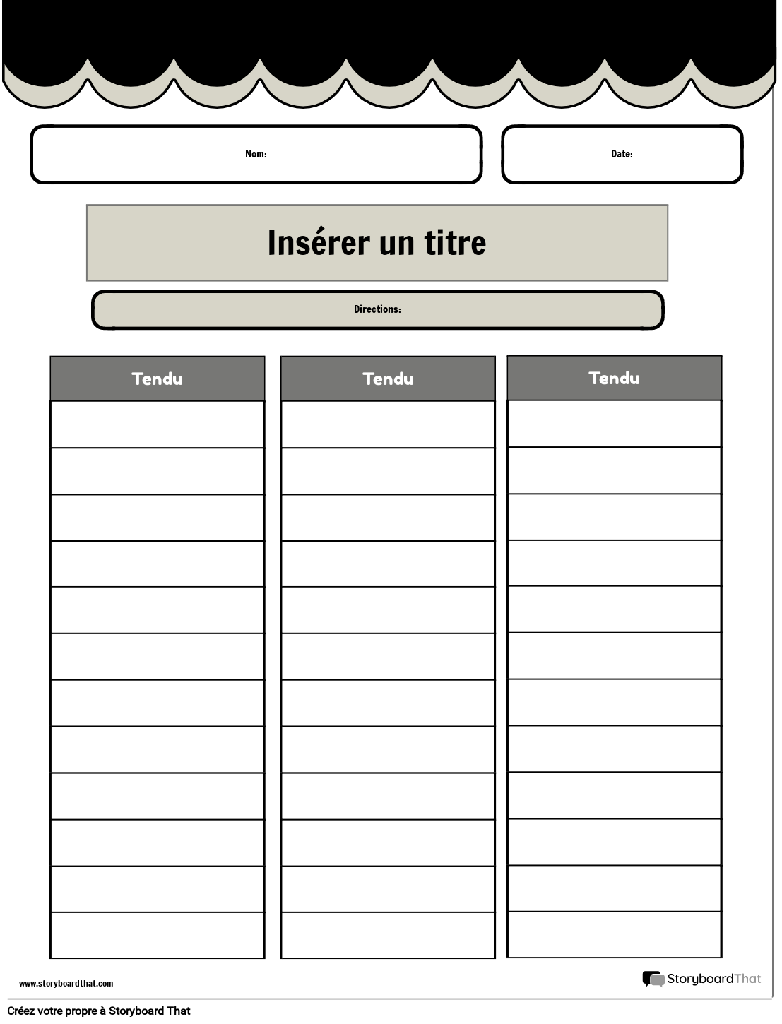 Complétez le Tableau des Temps des Verbes en Noir et Blanc