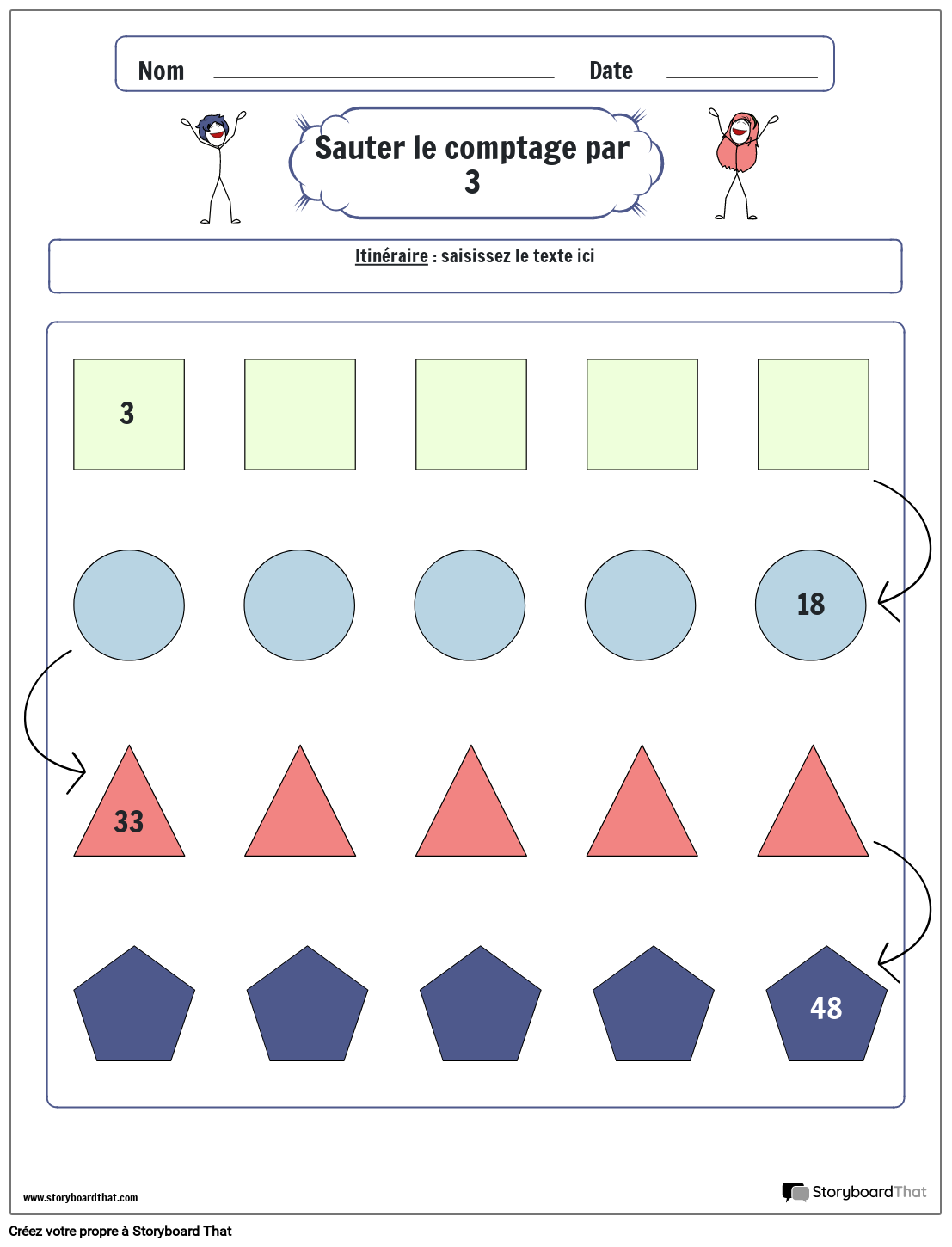 Feuille de calcul de comptage par sauts avec des formes