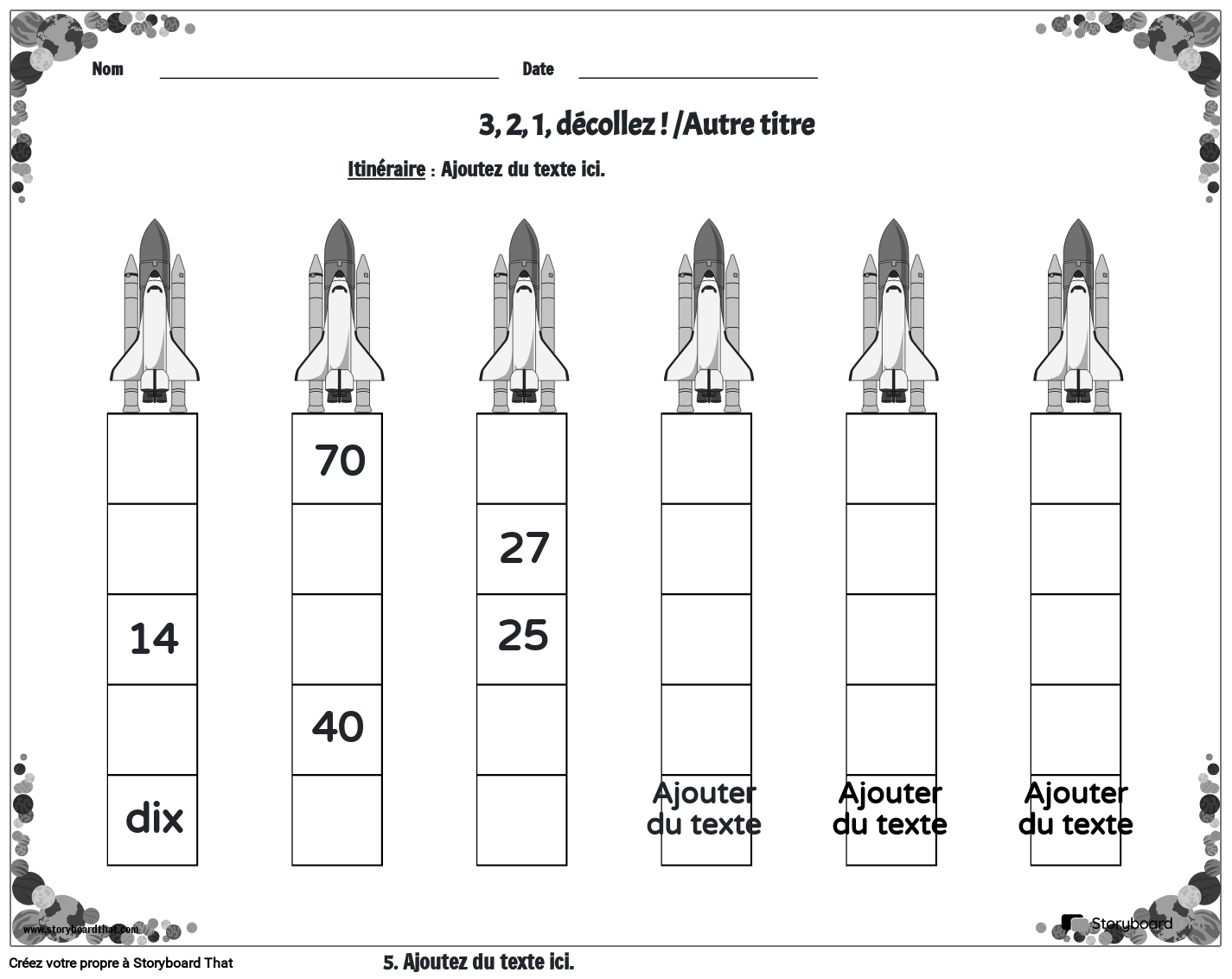 Feuille de travail de comptage par sauts avec des vaisseaux spatiaux - BW