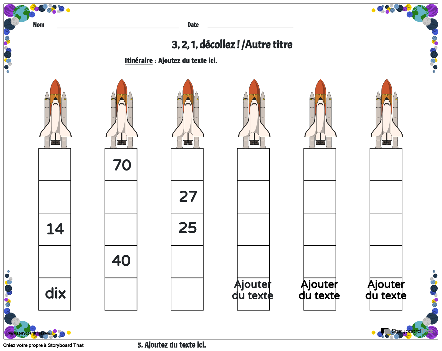 Feuille de travail de comptage par sauts avec des vaisseaux spatiaux