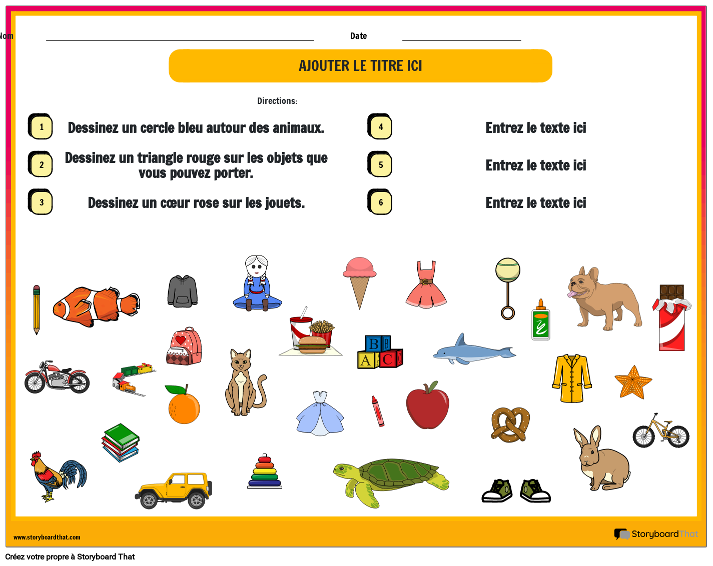 Feuilles de Travail sur les Instructions Pour les Enfants