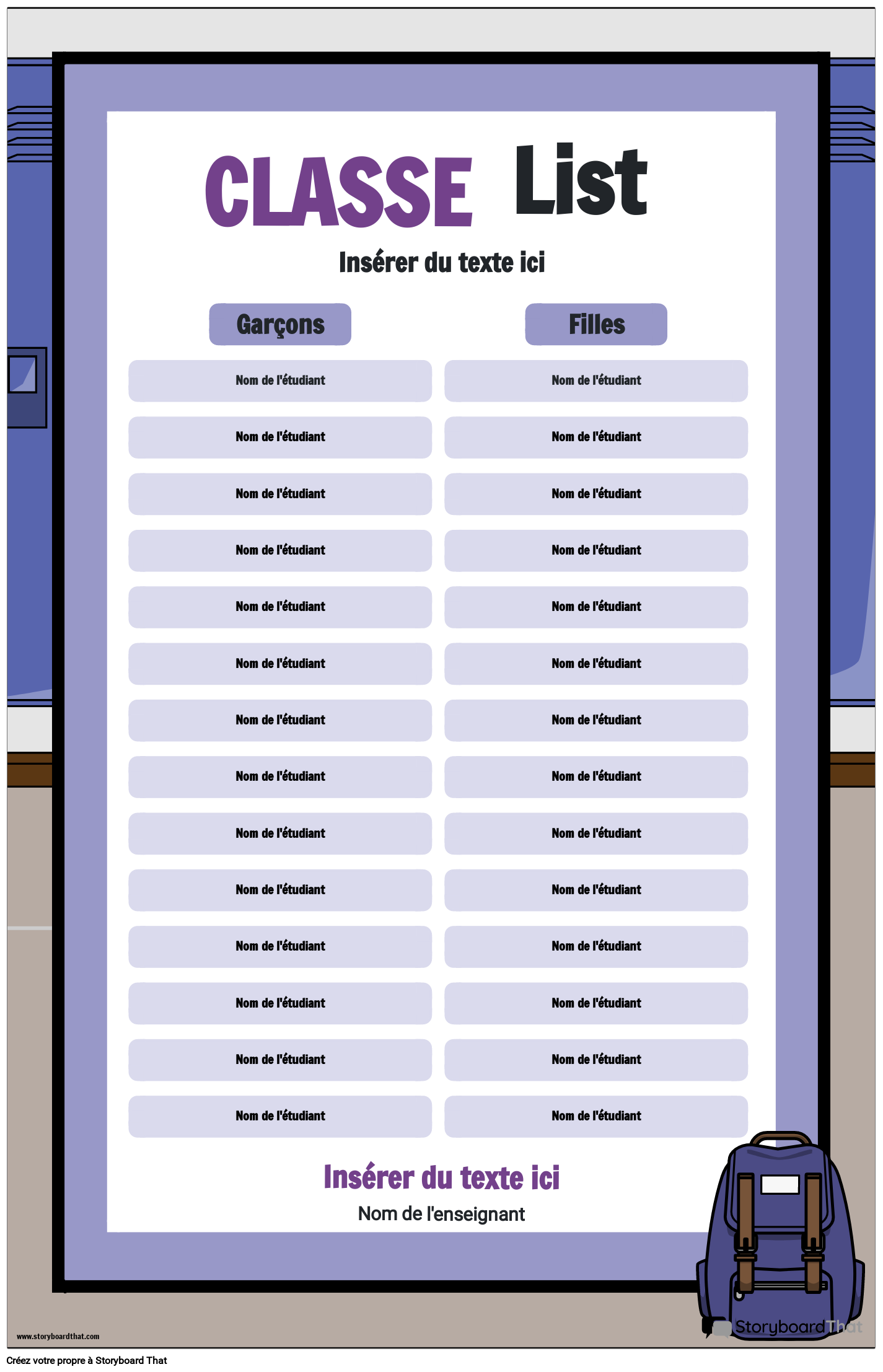 Liste des Classes en Violet et Blanc