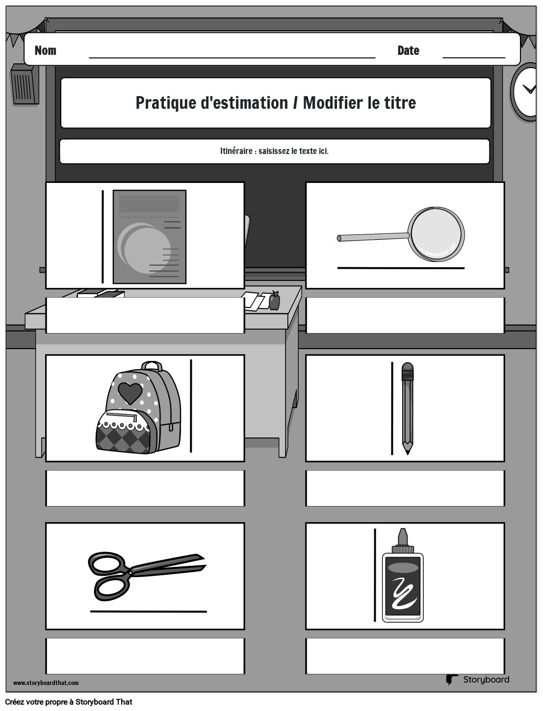 Mesure américaine avec des fournitures scolaires N&B