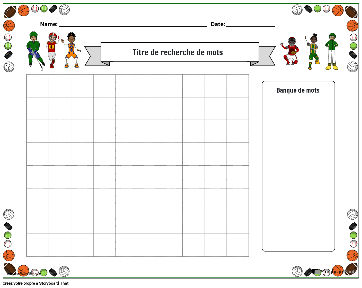 recherche de mots sur le thème du sport