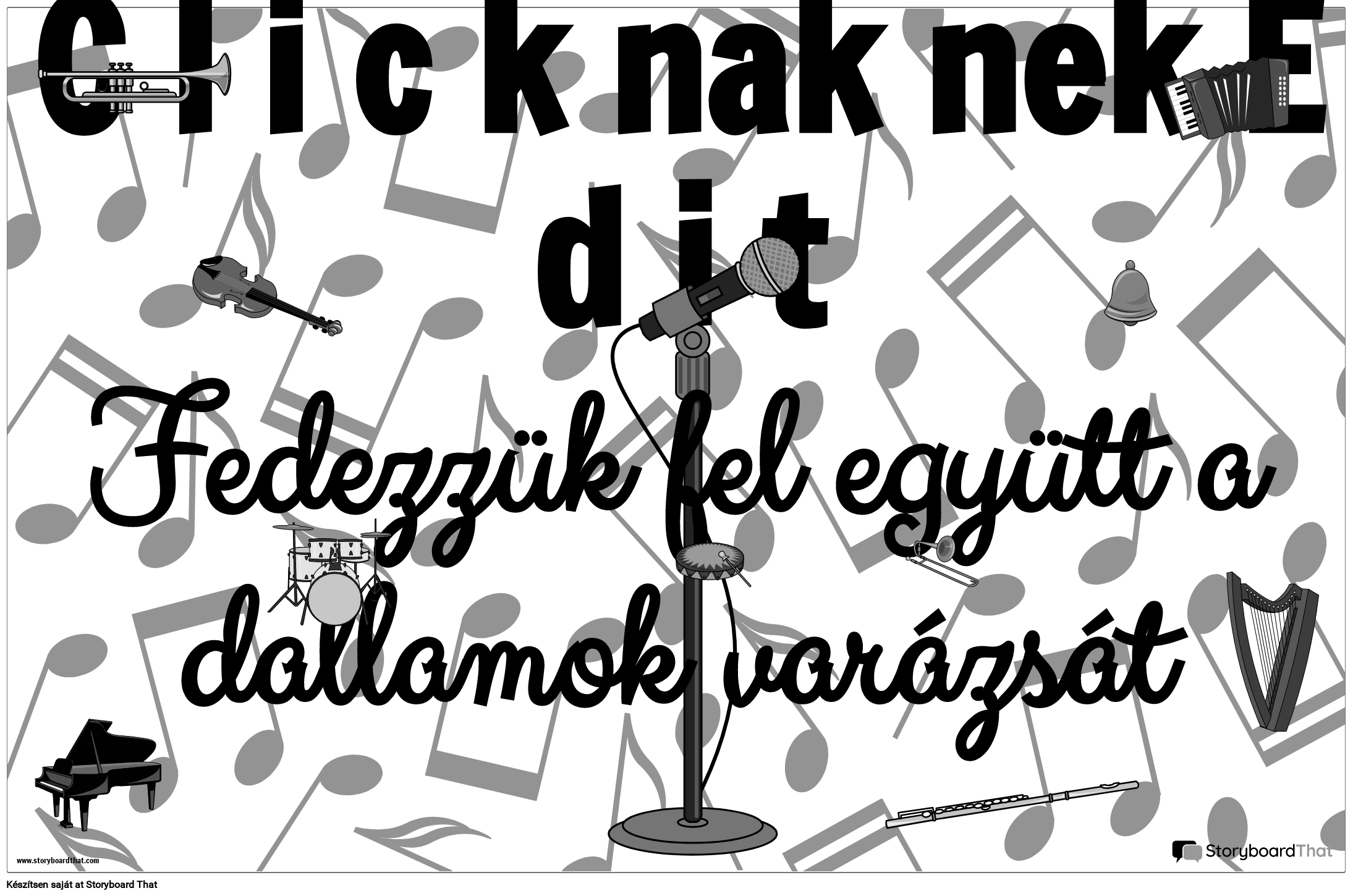 Üdvözlőplakát hangjegyekkel, fekete-fehér