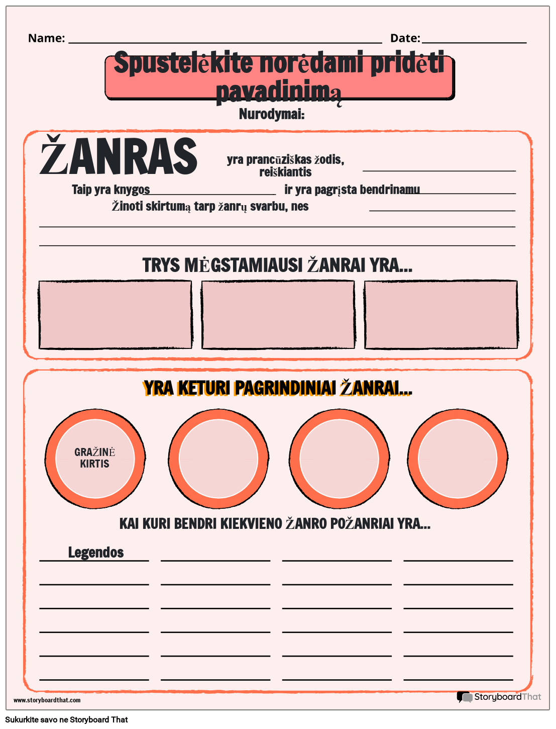 Literatūros Žanrų Darbalapis