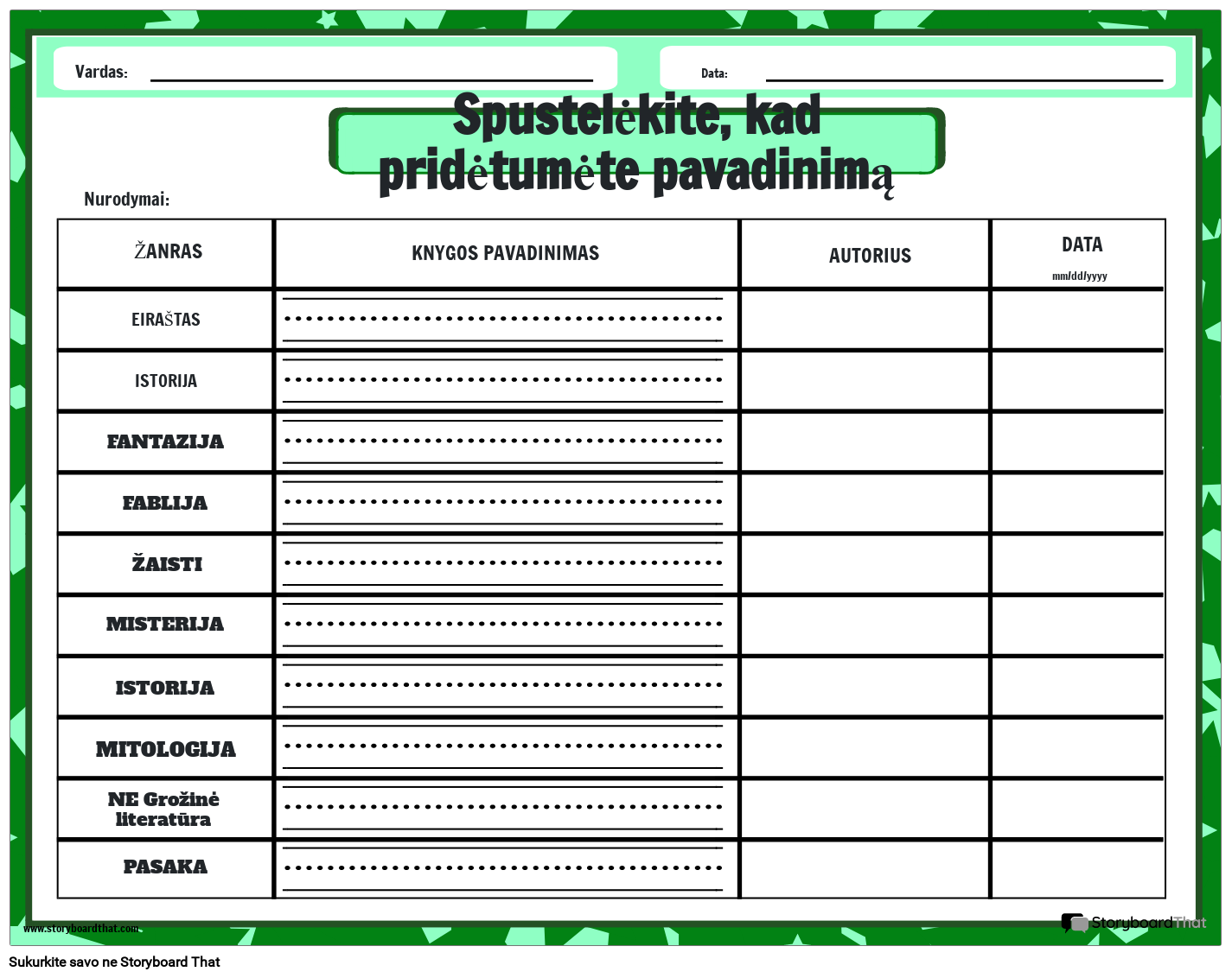 Perskaitytų Žanrų Stebėjimo Darbalapis