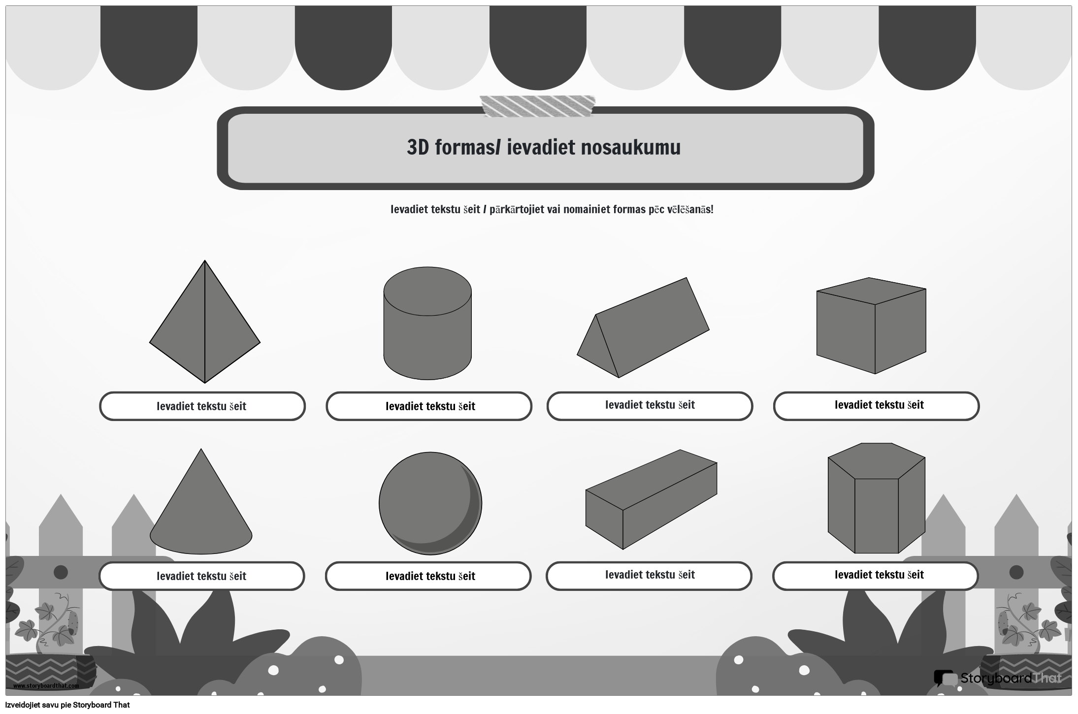 Dārza tēmas 3D formas — melnbaltas
