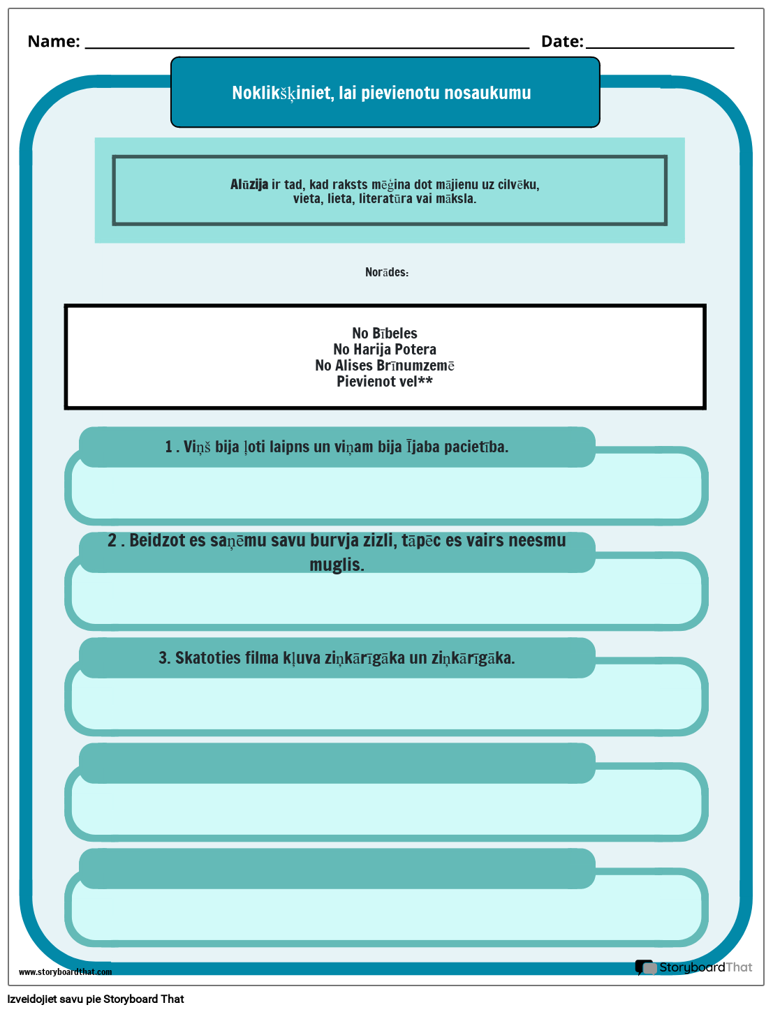 Piemērs un Definīcija - Allusion Worksheet