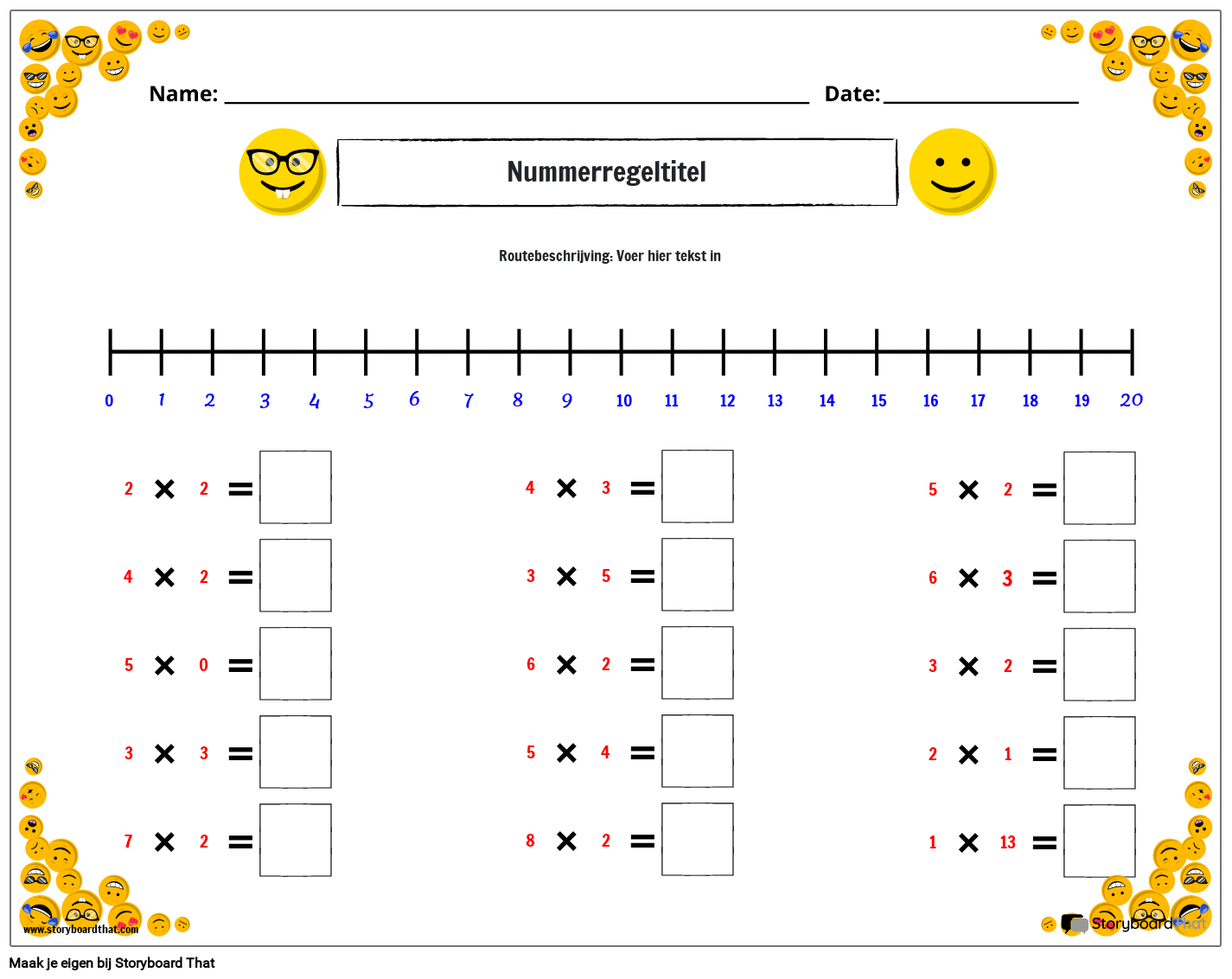 Getallenlijn-werkblad met Emoji-thema