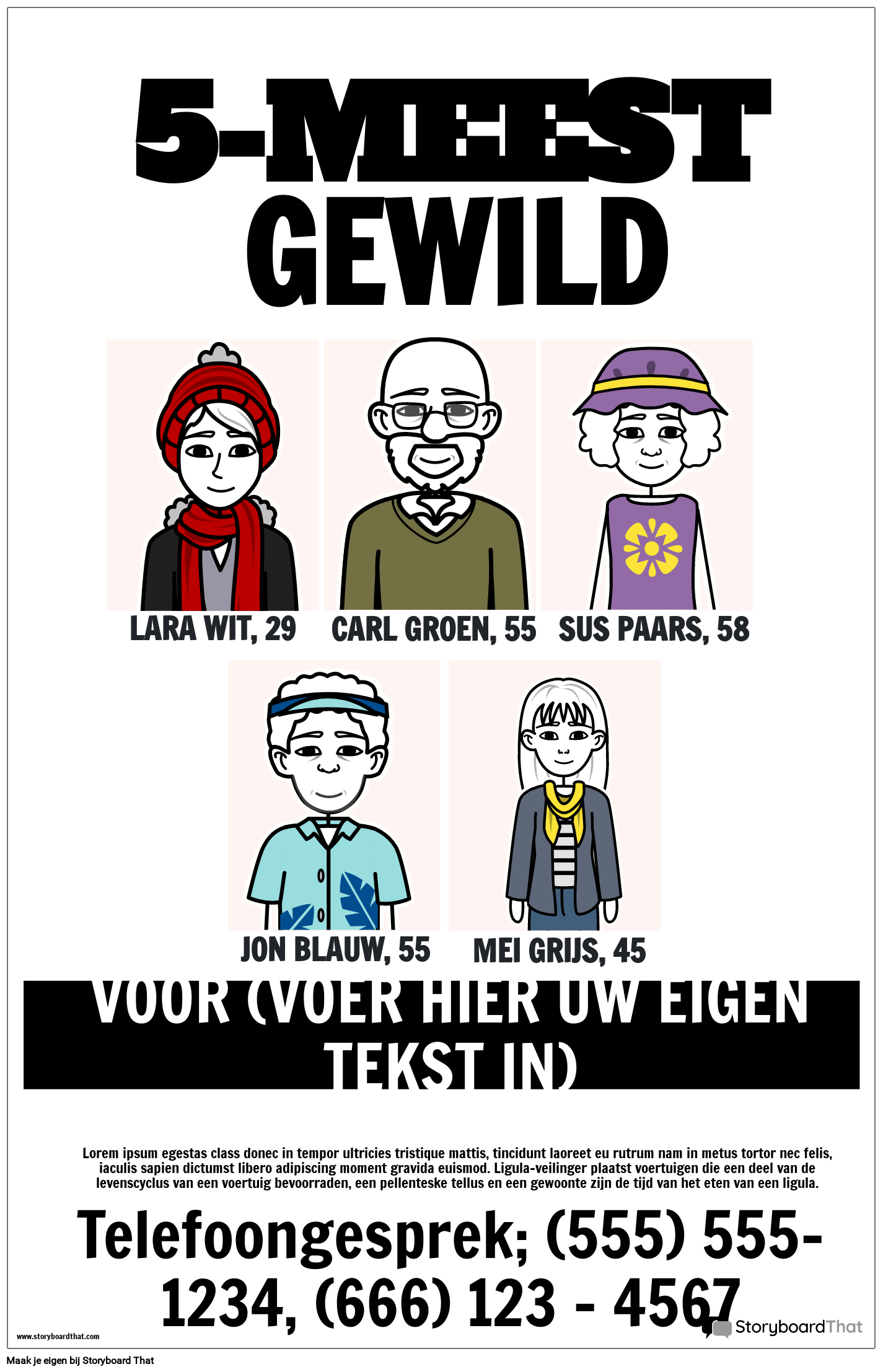 Gezocht poster voor 5 verdachten