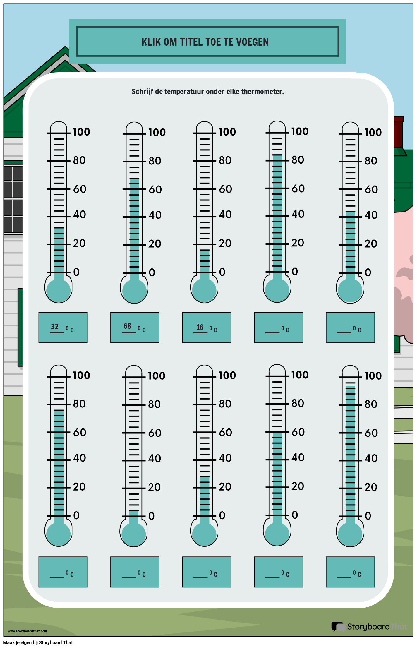 MEETEENHEDEN - TEMPERATUURPOSTER DIE THERMOMETERS LEEST