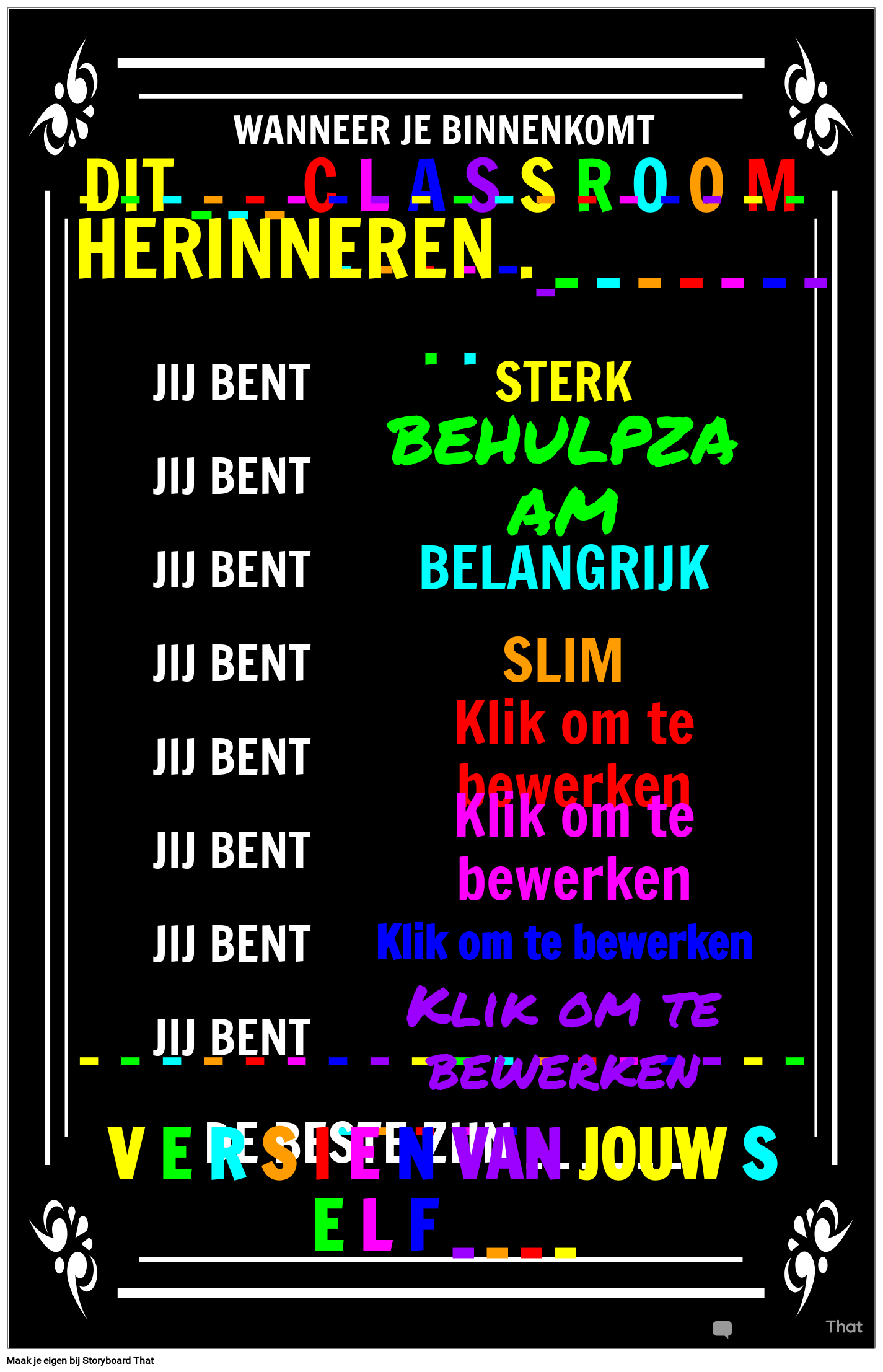 Motiverende Poster Voor Bewerkbare Sjabloon in de Klas
