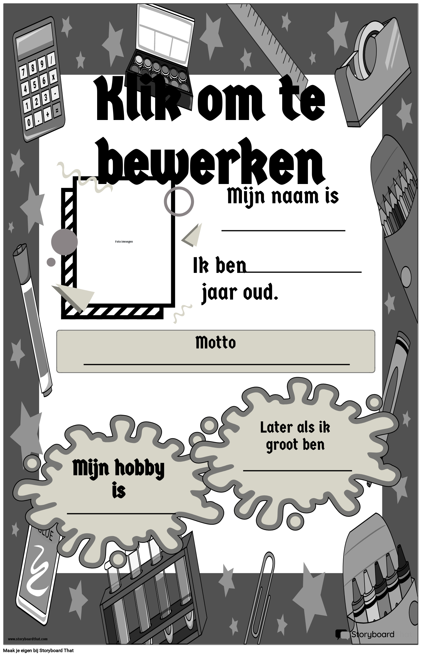 Ontwerp Voor Klaslokaalbenodigdheden van de Ster van de Week-poster Zwart-w