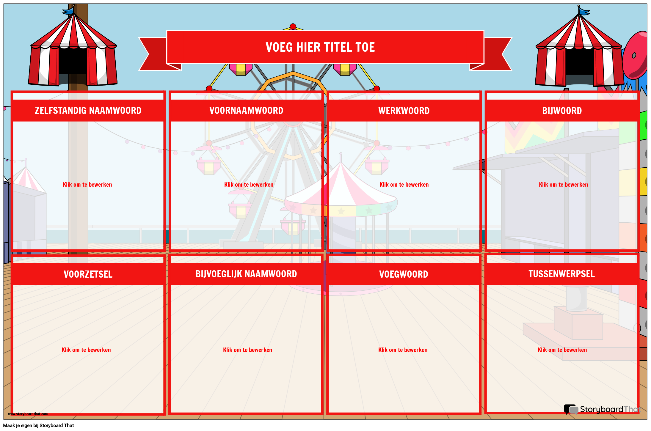 Poster met Delen van Spraak met Carnaval-thema