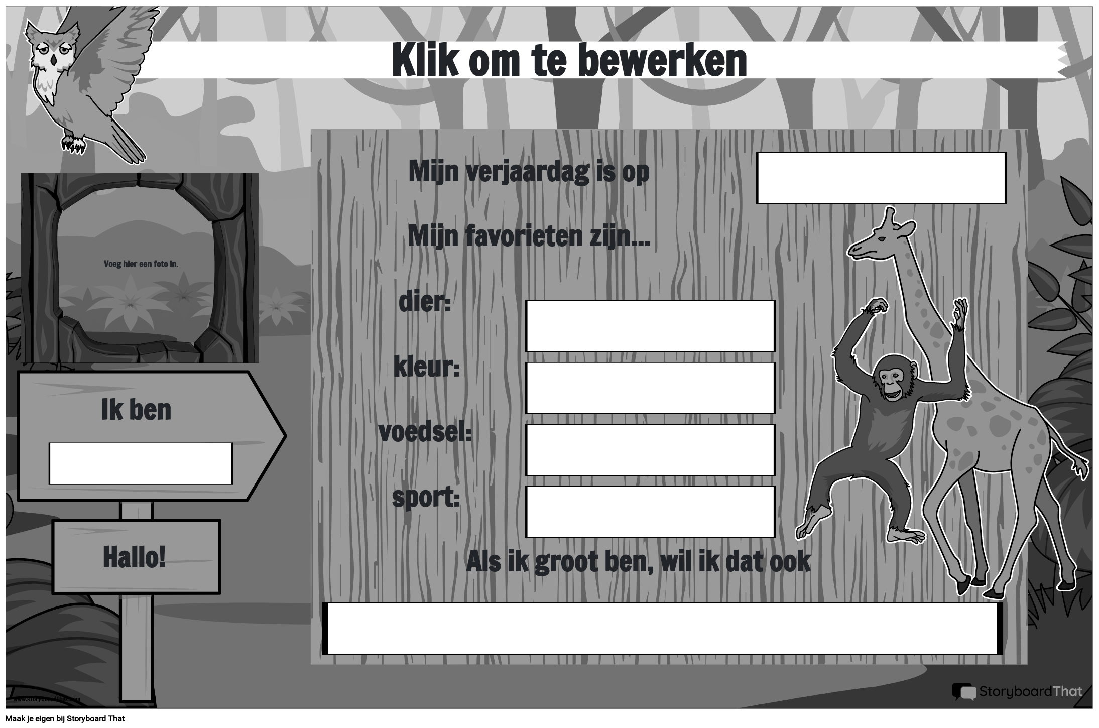 Student van de Week-poster met jungle-ontwerp in zwart-wit