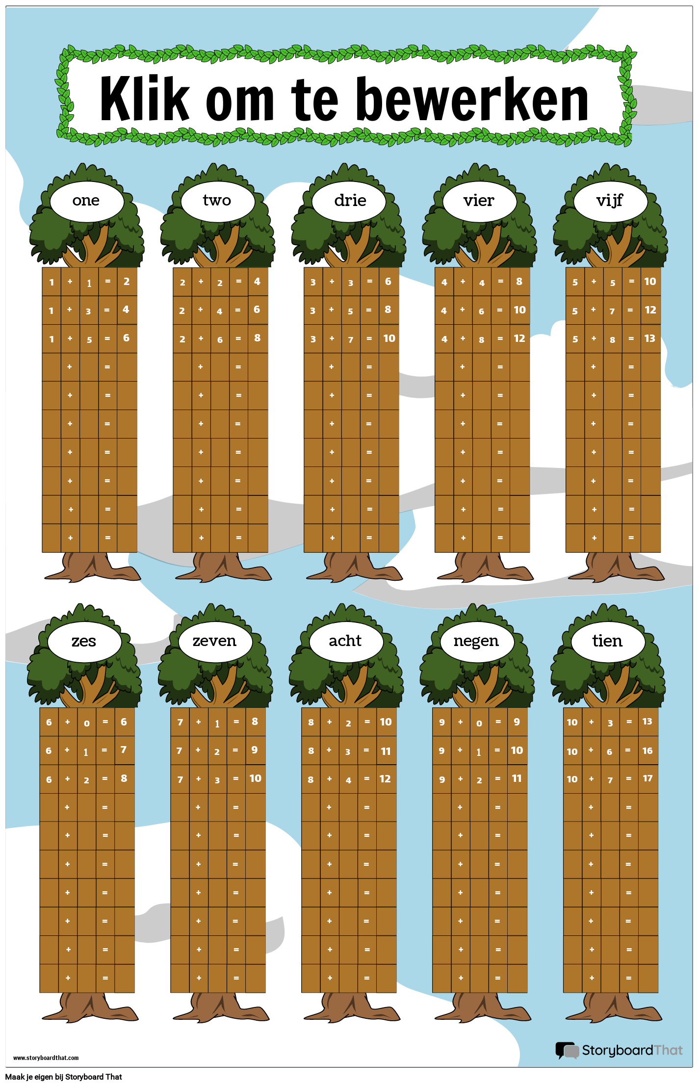 Voorbeeld van een Door Bomen Ontworpen Poster met Optellingsdiagrammen
