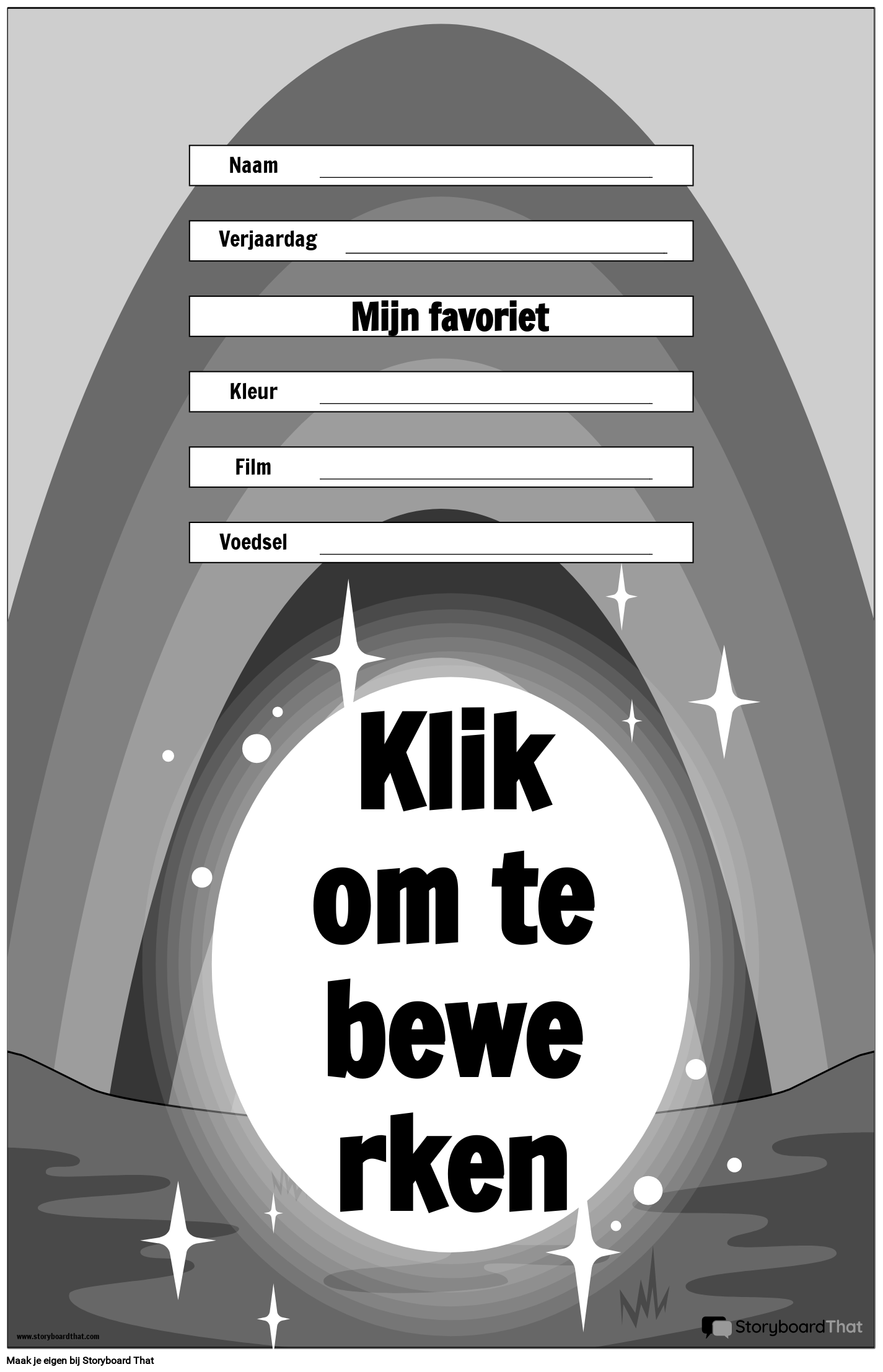 Voorbeeld van een ster van de week met regenbogen zwart-wit