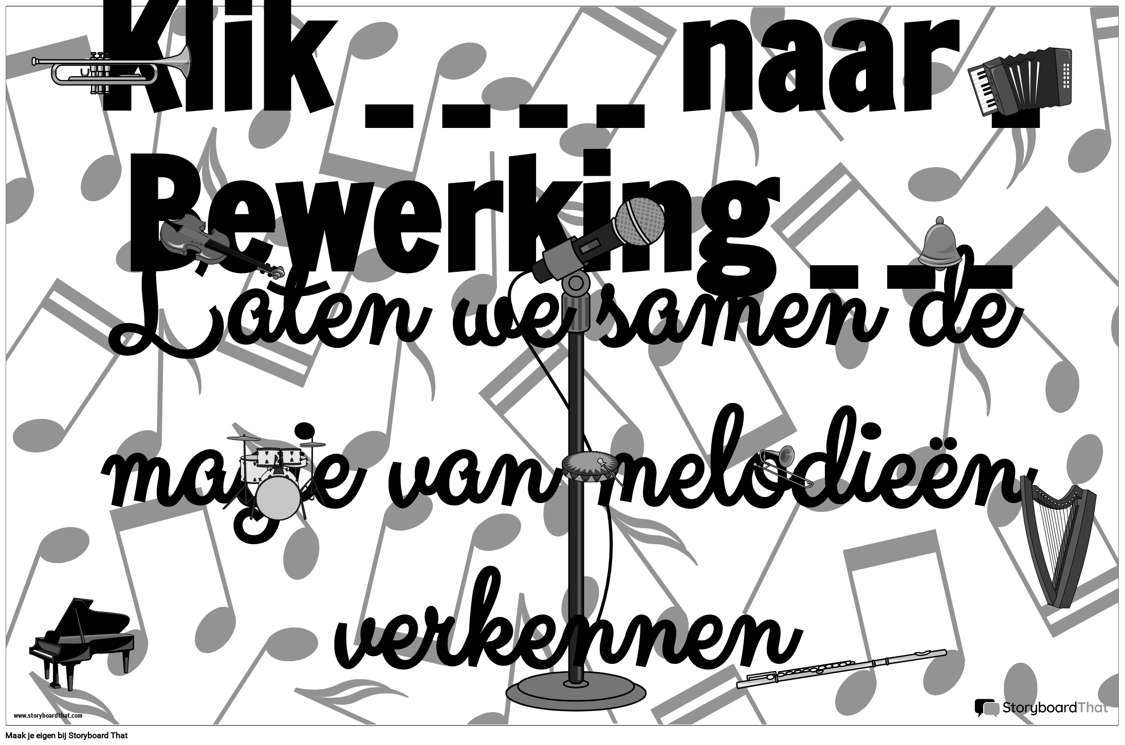 Welkomstposter met muzieknotenontwerp B&W