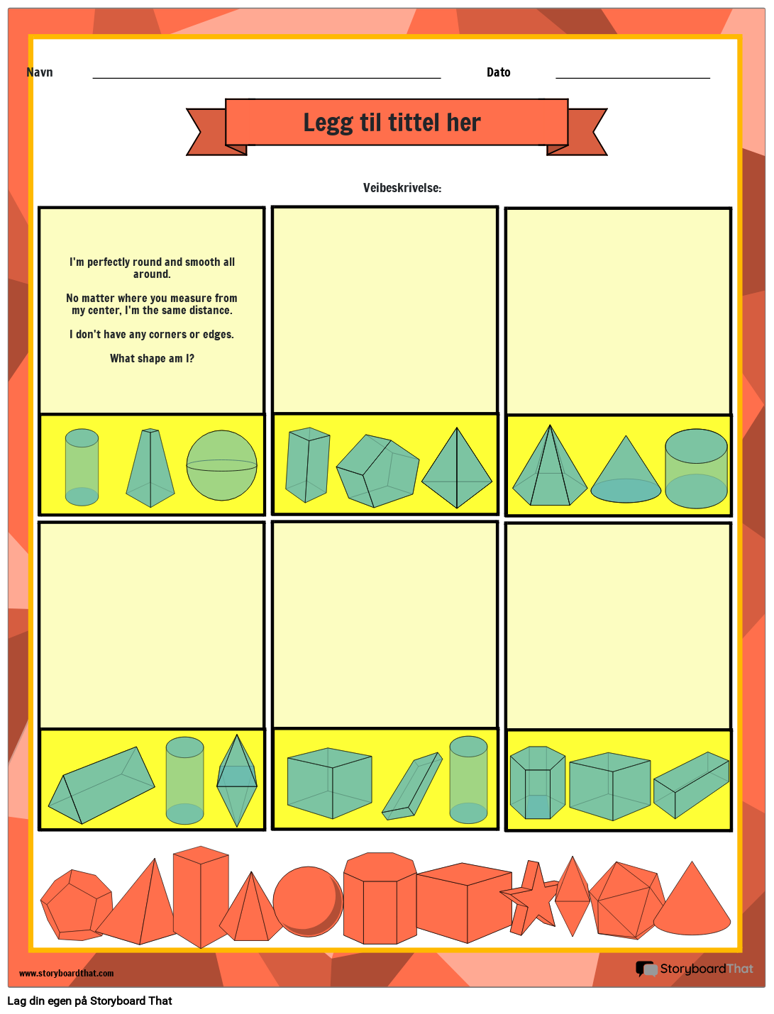 3D Shapes Math Riddle Regneark