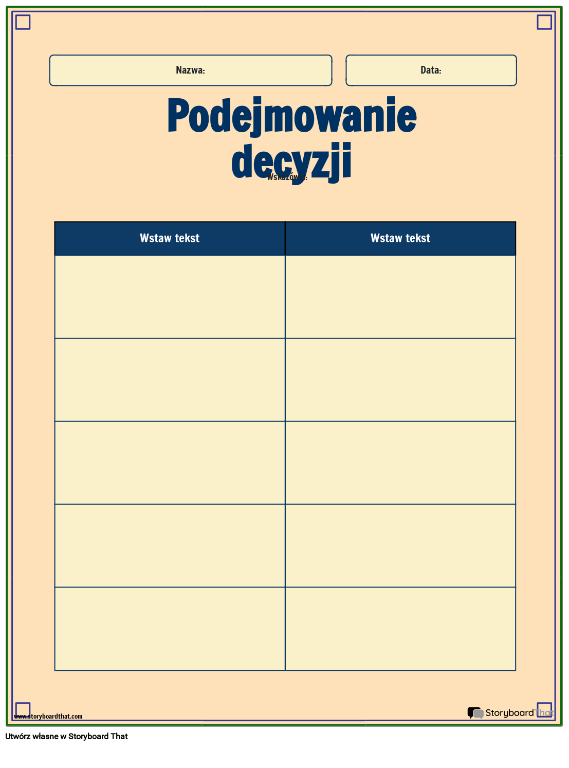 Szablon Podejmowania Decyzji Dotyczący Rozwiązywania Problemów