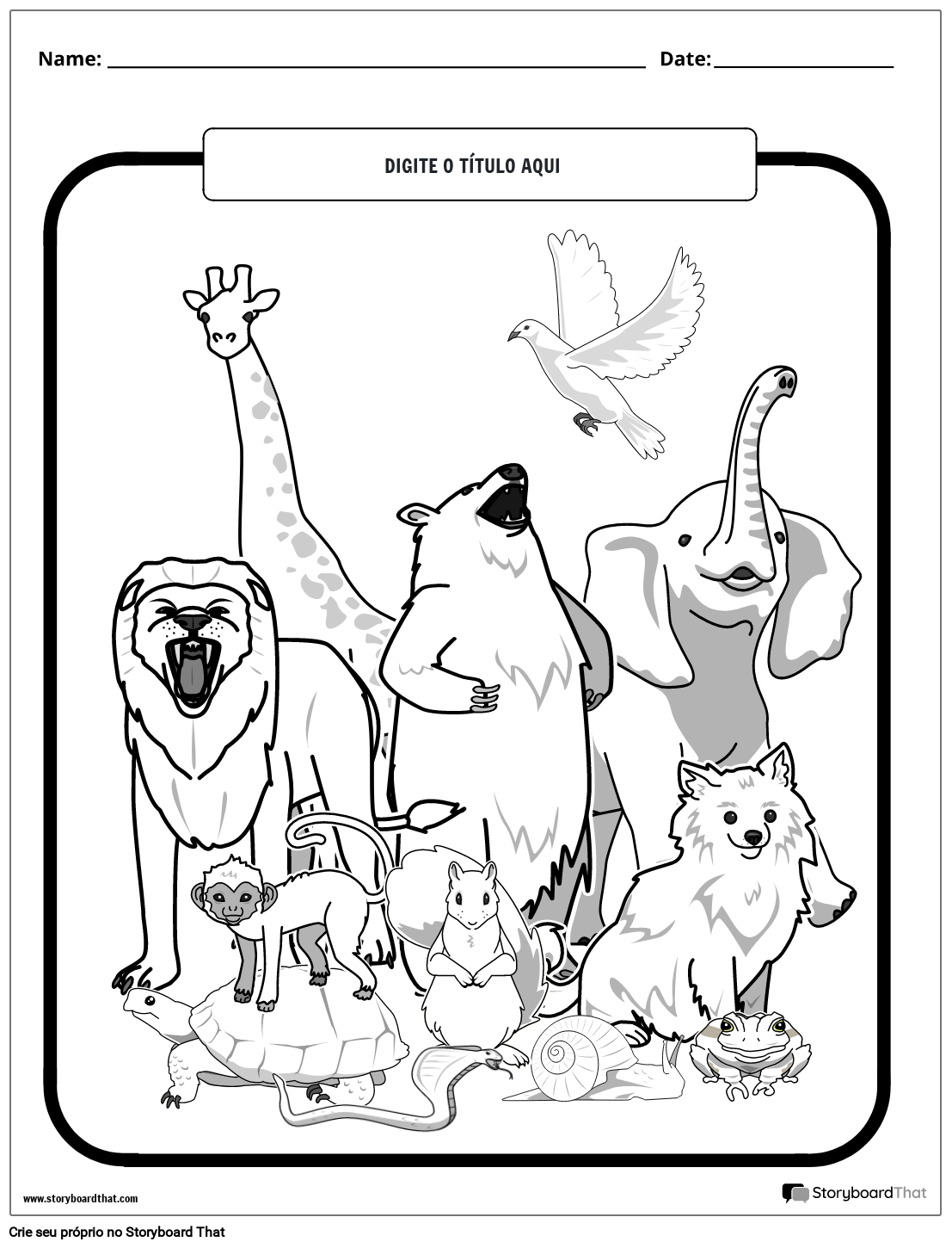 Desenho para colorir com tema de animais da selva