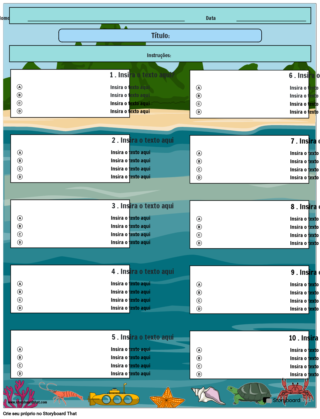 Múltipla Escolha com Tema Fundo do mar