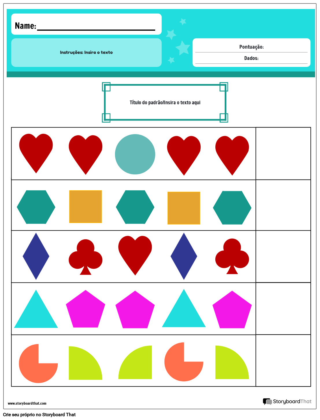 Planilha de padrão de cores de formas