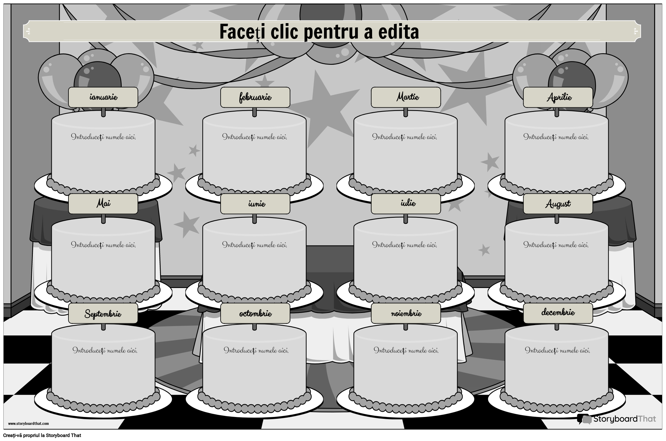 Poster de zi de Naștere cu Prăjituri de Aniversare alb și Negru