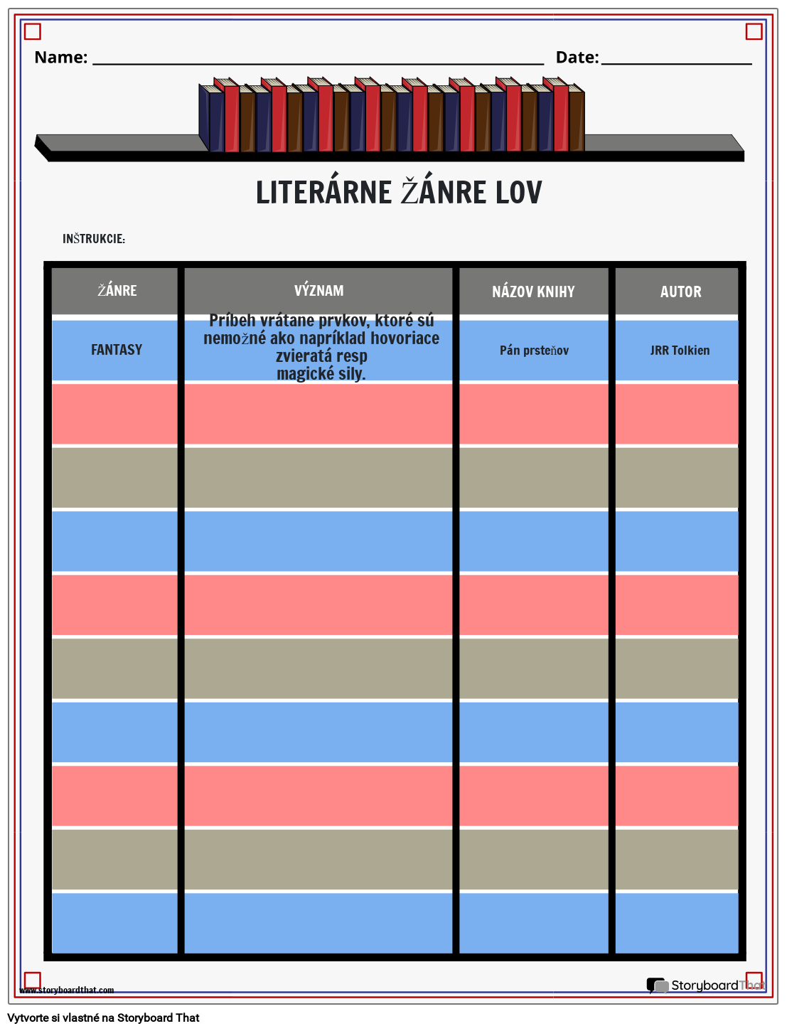 Lov Literárnych Žánrov Pracovný List