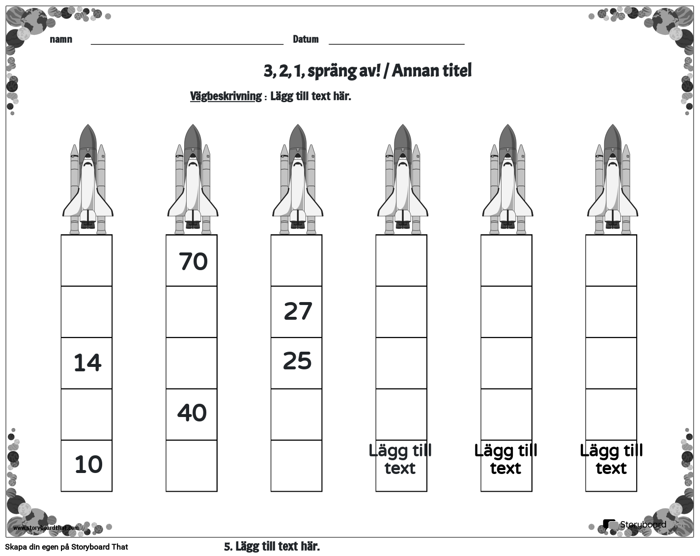 Skip Counting Arbetsblad med rymdskepp - BW