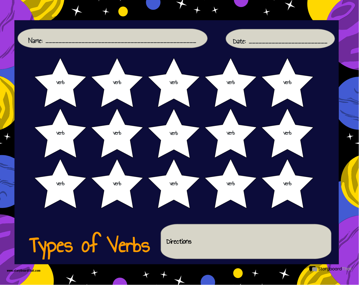 Color the Stars Verb Tense Printable