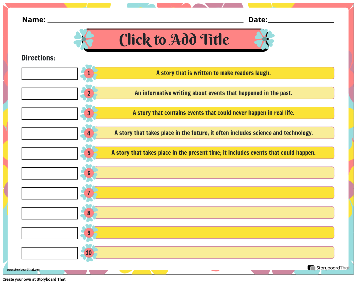 Identifying Genre Worksheet