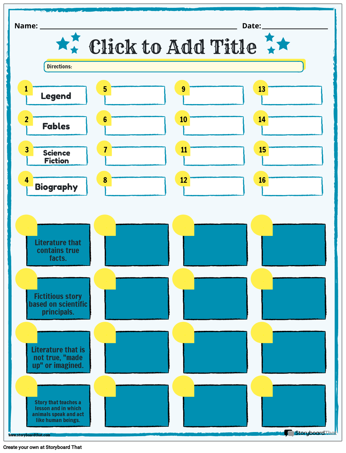 Literary Genres Editable Worksheet
